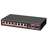 ienRon 8 Ports 2,5G Ethernet Switch mit 10G SFP Slot, unterstützt Desktop oder Wandhalterung Plug and Play mit KI-Erkennung, ungemanaged Ethernet Splitter Netzwerk-Switch in Metallgehäuse, rot/schwarz