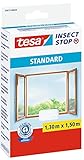 tesa Insect Stop STANDARD Fliegengitter für Fenster - Insektenschutz zuschneidbar - Mückenschutz ohne Bohren - 1 x Fliegen Netz weiß - 130 cm x 150 cm ,5,6 m Länge