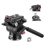 NEEWER Fluid Stativkopf mit Griff und Arca Schnellspanner, Aluminiumlegierung Panorama Drag Pan Tilt Head mit ø43mm skalierter Basis für kompakt Camcorder DSLR Kamera, Max. Belastung:3kg, GM23 Rot