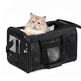 HITSLAM hundebox Faltbar Hundetransportbox Katzentransportbox Katzenbox Transportbox katzentasche für Hund, Katzen, Airline Zugelassen, Reisefreundliche Transporttasche (M)