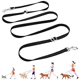 PETCOOZ Hundeleine 3 m Verstellbare Schleppleine, Verdickte Doppelleine Führleine für Hunde bis 30 kg für Kleine Mittelgroße Hunde, Freihandleinen Übungsleine aus Nylon mit 2 Karabiner, Schwarz