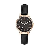 Fossil Uhr für Damen Daisy 3Zeiger, Quarzwerk, 34mm Rose Gold Edelstahlgehäuse mit Lederarmband, ES4793