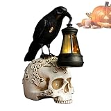 Raven Figur - Halloween Skull Crow Statue | Harzskulptur Gothic Decor für Haus, Garten, Terrasse, Rasen, Partyzubehör, gruselige Dekoration