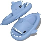 TOPALL Hai Hausschuhe,Shark Slippers,Hausschuhe Damen/Herren/Kinder Badelatschen,Hai Schuhe,Hai Schlappen,Pillow Cloud Shark Slides Süße Cozy Sharky Lustig Badesandalen für Sommer(Blau,34/35)