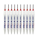 MotiveTech 10 Stück Tieflochmarker Stifte mit 20mm Langer Spitze Wasserfest Ölbasierte Tinte Starke Haftung Langlebiger Marker für Handwerker Holzverarbeitung G, Rot
