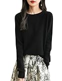 Chanyarn Damen 100% Merinowolle 2025 First-Line Ready to Wear Langarm nahtlosem Elegant Strickpullover Herbst Winter Kaschmir Rundhalspullover (Schwarz,M)