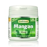 Mangan hochdosiert - mit 10mg Mangan pro Tag (180 vegane Tabletten) - Essentiell für den Aufbau von Bindegewebe, Knorpeln & Knochen - natürlich ohne Zusätze, Gentechnik, laborgeprüft - Greenfood