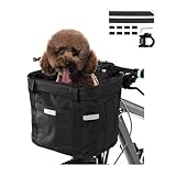CiCixixi Hundekorb Fahrrad Vorne, mit Reflektorstreifen, Faltbarer Atmungsaktiver Hundefahrradkorb für Kleiner Hunde, Einkaufen, Picknick (Schwarz)