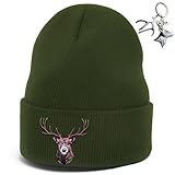 Geschenk für jäger Set - Hirschkopf Stickerei Strickmütze Mit Schlüsselanhänger, jäger geschenke, Geschenk Jäger, Jagd Zubehör, Lustige Geschenke Für Männer Für Jäger, Outdoor, Angeln, Weihnachten