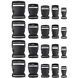 Steckschnallen Set, 24 Stück, jede Größe 4 Mal, 15 mm, 20 mm, 25 mm, 32 mm, 38 mm und 50 mm, in Schwarz, aus Hartplastik, Steckschnallen-Klickverschluss, Ersatz Steckverschluss Reparatur, Gurtschnalle