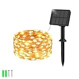 Etopgo Solar Lichterkette Aussen 5M 50 LED Lichterkette Außen Solar 8 Modus IP65 Wasserdicht Kupferdraht Solarlichterkette Außen Wetterfest für Balkon, Hof, Garten Dekorationen Warmweiß [1 Stück]