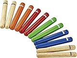 Nino Percussion Wood Claves Instrumente - 6 Paar Klanghölzer Set für Kinder ab 3 Jahren - Musikinstrument - Siam Eiche, Mehrfarbig (NINO502-MC)