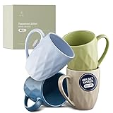 AEDEL® Design - 4 Kaffee Tassen [4x350ml] | 4 Keramik Becher in 4 Farben - ideal für die eigene Küche | Kaffeetassen Set modern & einzigartig | Handgefertigt Teetassen Set - Tasse groß