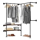 WOLTU Kleiderstange mit Regalen Wandmontage, Garderobe für begehbaren Kleiderschrank, Kleiderständer industriell,für Schlafzimmer Ankleidezimmer, SRY43shei