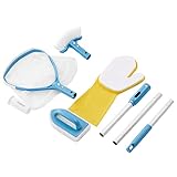 Arebos Spa Poolreinigungsset | Pool-Pflege Set 5-teilig | Pool Maintenance Kit | Whirlpool Zubehör Wartungsset Komplett mit Skimmer Kescher, Schwammbürste, Scrubberpad, Schwammhandschuh&Teleskopstange