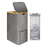 105L Wäschekorb mit Deckel, Hipsignal Wäschesammler mit Abnehmbarem Wäschesack, Faltbarer Bambus-Wäscheschrank-Sortierer, Wäschesack, Laundry Baskets, Wäschekorb