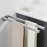 Auralum Handtuchhalter ohne Bohren/mit Bohren,2-in-1 Handtuchstange Edelstahl Kann 5 KG Tragen,Handtuchhalter Wand 42CM,Zweiarmig Handtuchhalter für Bad, Küche, Sauna - Chrom, Gebürstet