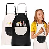 2pcs Malkittel Kinder Mädchen Jungen, 60*45cm Malschürze Kinder Schule Ab 6 Jahre, Wasserdicht Malkittel, Verstellbare Malschürze mit Taschen, Bastelschürze für Basteln Malen Backen -Grau, Schwarz