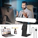 RealPlus Streaming Licht mit [Multifunktionshalter], Fernsteuerung von 3 Lichtfarben & 10 Helligkeiten, 360° Drehung Videolicht LED für PC, Handy, Laptop, Zoom-Meetings, Monitor, Webcam,Büro,Geschenk