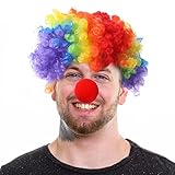 Clown Cosplay Zubehör-Set, Bunte Perücken und rote Nasen für Fasching Karneval Rollenspiel (Farbe Anzug)
