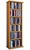 VCM CD Regal Holz Vostan | platzsparender CD Schrank für 102 CDs oder 36 DVDs | Maße: H. 92 x B. 31 x T. 18 cm | Elegantes DVD Regal stehend | Blu ray Regal fürs Wohnzimmer | CD Regal Buche