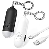 Brifit [2 Stuck ] Persönlicher Alarm Taschenalarm 130dB Sirene, USB Aufladbar Schrillalarm für Frauen mit LED Taschenlampe, Sicherheit Schlüsselanhänger für Frauen, Kinder, Senioren