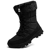 Topwolve Schneestiefel Herren Warm Gefütterte Winterstiefel Wasserdicht Outdoor Rutschfest Winterschuhe,Ganz Schwarz,43 EU