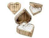 RINGBOX aus HOLZ Herz Vintage Ringkissen mit GRAVUR Rustikale Hochzeit Ringschachtel für Eheringe Ringkästchen Ringschatulle Personalisiert