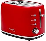 Concept TE2062 Klassischer Retro-Toaster mit variabler Schlitzbreite Elektronischer Timer 6 Toaststufen Heizgitter Retro-Design 870 W (Rot)