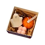 Halloween Deko Geist-Kürbis-Duftkerzen, Sojawachs-Duftkerze, Kunst, Dekorativ, Handgefertigt, für Herbstdeko,Hochzeit, Weihnachten, Geburtstag, Geschenk (A, 12X12X8CM)