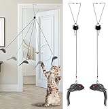 tao pipe 2 Stück Katzenspielzeug Selbstbeschäftigung Hängende Trrahmen Katzenspielzeu mit Elastische Maus, Interaktives Dancer Katzenspielzeug Mäuse für Katzenauslauf und gegen Langeweile Interaktives