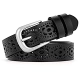 SUOSDEY Damen Ledergürtel, Hohler Taillengürtel für Jeans Hosen Kleider mit Dornschließe schwarz