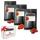 GEROPP-GOURMET 3er Set Hot Chili Pulver | Bis 1,5 Mio Scoville | Carolina Reaper 50g, Trinidad Scorpion 50g, Bhut Jolokia 40g im Aromabeutel | Grill & Kochgewürz | Extrem-scharf | Geschenkidee