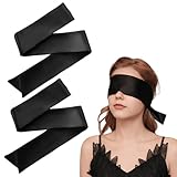 Prasacco 2 Stück Satin Augenbinde, 150 x 7 cm Schwarze Augenmaske Weiche Schlafmaske Verstellbare Augenabdeckung Reise-Augenmaske Satin Augenmaske für Frauen, Männer, Erwachsene, Paare