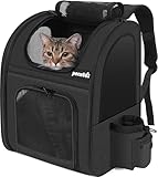 pecute Haustier Rucksack mit Netzfenster, Tragbare und Faltbare Katzentasche, Atmungsaktive und Leichte Hundetasche, Wasserdichtes Oxford-Tuch mit viel Platz, Multifunktional rutschfest Schwarz 6kg