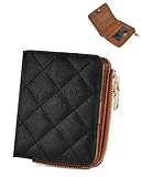 Sunpour Kleine Brieftaschen für Damen RFID Bifold Brieftasche für Damen, Schlanke Kartenbörse für Damen mit Reißverschluss-Münzfach und 2 Ausweisfenstern (Schwarz & Braun)