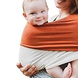 HRKVSK Tragetuch Baby Neugeboren, Mamas Bonding Comforter, Elastisches Babytrage Neugeborene ab Geburt, Baby Wraps Carrier für Neugeborenes und Kleinkinder bis zu 16Kg, Orange (1,05m x 76cm)