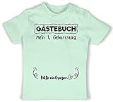 Baby T-Shirt Mädchen Jungen - 1. Geburtstag - Gästebuch - Mein erster Geburtstag - 12/18 Monate - Mintgrün - Geschenk einjähriger Junge First Birthday t-Shirts für Baby-Jungen - BZ02