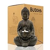Yeomoo Meditierender Buddha Teelichthalter/Kerzenhalter Statue Zen Buddha Figur Deko mit Lotus – Innen-/Außendekoration für Haus, Garten, Hof, Kunstdekoration – mit einem LED-Teelicht, Harz 1P