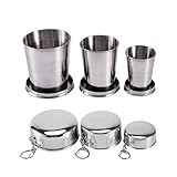 Becher Faltbar Edelstahl,3 Stück Camping Edelstahl Becher,75ml/150ml/250ml ,Teleskopbecher Mit SchlüSselbund,Tragbarer Outdoor Reise Camping Faltbecher, für Reise Picknick Wandern Outdoor(S/M/L)