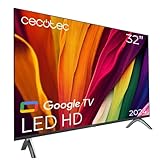 Cecotec Fernseher LED 32' Smart TV A4 Serie ALH40032. HD-Auflösung, Betriebssystem Google TV, Chromecast, Google Voice Assistant, Dolby Audio System und 16 GB ROM.