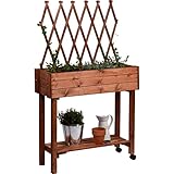 dobar® 58187e rollbares Hochbeet mit Rankgitter | Pflanzkasten auf Rollen | Blumenbeet aus Massiv-Holz | Schmales Kräuterbeet für Garten/Terrasse/Balkon | 79 x 28,5 x 130 cm | Braun