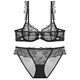 ZUKULIFE Damen Dünn Transparenten Spitzen BH Set - (Schwarz 90C)