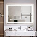 Clevich Badspiegel mit Beleuchtung 70×50 cm, LED Spiegel mit 3 Lichtfarben Dimmbar, Gehärtetes Glas Explosionsschutz, Touch-Schalter, Memory-Funktion, Beschlagfrei, Badezimmerspiege mit Licht