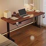 Verstellbarer Stehpult, ergonomischer höhenverstellbarer Computertisch mit Getränkehalter und Kopfhörerhaken, stabiler Stahlrahmen, Gaming-Tisch, Fußpolster, 120 x 70 cm (Schwarz)