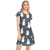 CHIFIGNO Damen-Nachthemd, weiches Nachthemd, Schlafanzug, niedliches Nachthemd, Niedliche Pinguin-Schneeflocken, Blau, 2, XL