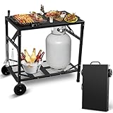 KHAMAL Faltbarer Grillwagen Grilltisch Outdoor - Tragbarer Pizzaofen-Tisch mit Rädern, Beweglicher Essenswagen-Tisch für Draußen, BBQ, Drinnen, Küche