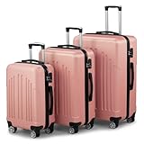 LALAHO Kofferset 3 teilig Hartschale, Reisekoffer mit Rollen Groß, Koffer Set 3 Stück aus ABS+PC, Handgepäck, Hartschalenkoffer Set, Roségold