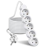 ExtraStar Steckdosenleiste 5-Fach Mehrfachsteckdose Kabel 3 m, Kindersicherung 16A, 3680W, weiß