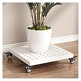 Quadratischer Pflanzwagen for den Garten, Pflanzenständer mit Rollen for den Innen- und Außenbereich, robuster Pflanzenwagen, Rollsockel for Blumentöpfe, quadratische Pflanzentransporter(White,25cm)